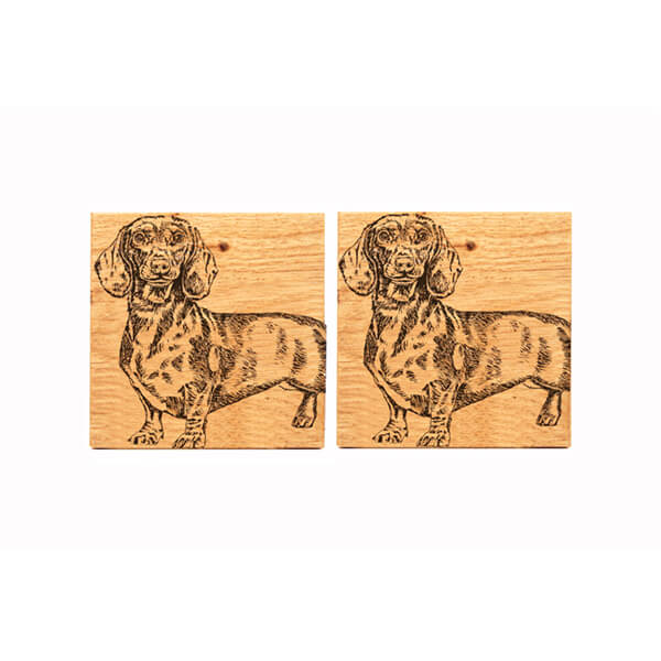 The Just Slate Company Set of 2 Dachshund Oak Coasters
