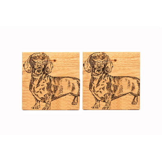 The Just Slate Company Set of 2 Dachshund Oak Coasters