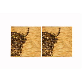 The Just Slate Company Set of 2 Highland Cow Oak Coasters
