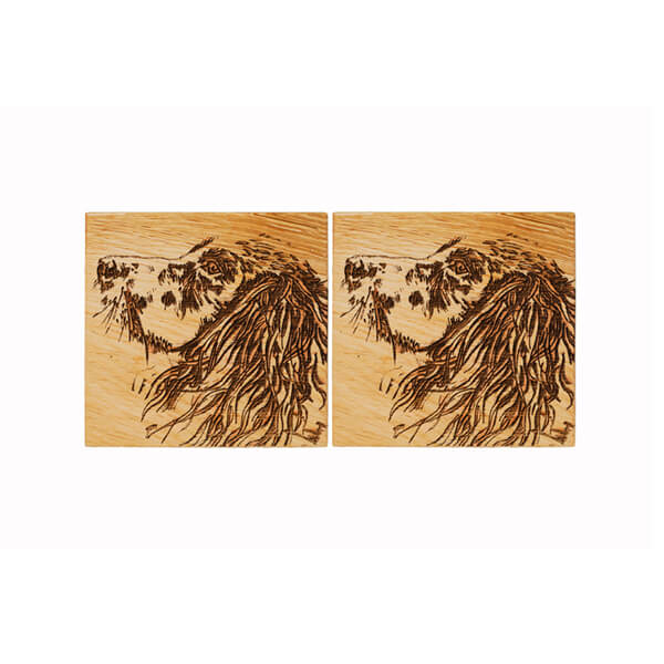 The Just Slate Company Set of 2 Spaniel Oak Coasters