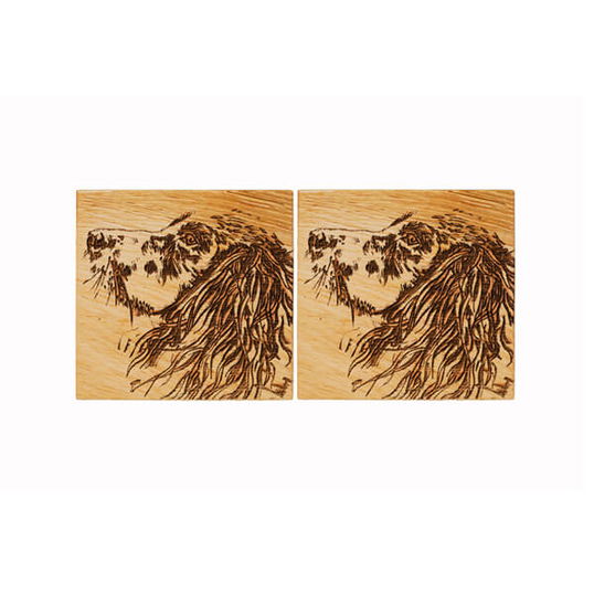 The Just Slate Company Set of 2 Spaniel Oak Coasters