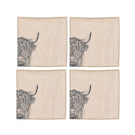The Just Slate Company Set of 4 Highland Cow Linen Napkins