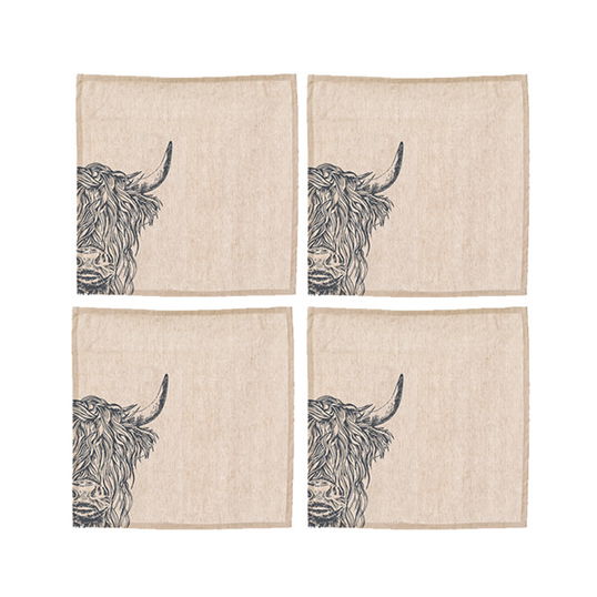 The Just Slate Company Set of 4 Highland Cow Linen Napkins