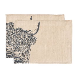 The Just Slate Company Set of 2 Highland Cow Linen Place Mats