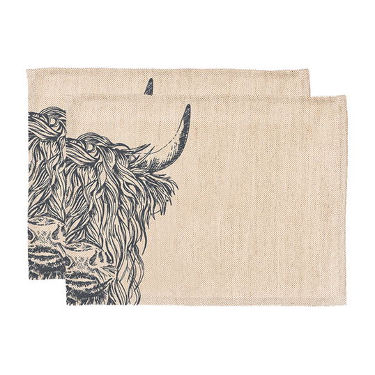 The Just Slate Company Set of 2 Highland Cow Linen Place Mats