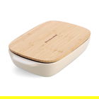 KitchenAid Almond Cream Medium 26cm Stoneware Rectangular Dish with Bamboo Lid
