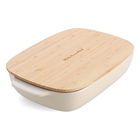 KitchenAid Almond Cream Large 32cm Stoneware Rectangular Dish with Bamboo Lid
