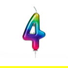 Anniversary House Age 4 Metallic Numeral Moulded Pick Candle Rainbow