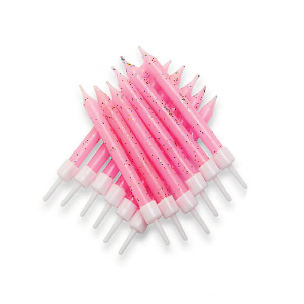 Anniversary House Glitter Candles Pink with Holders Pack of 12