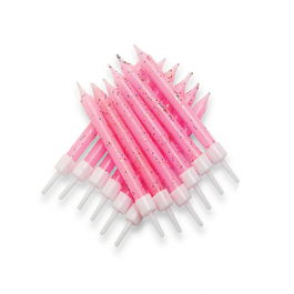 Anniversary House Glitter Candles Pink with Holders Pack of 12