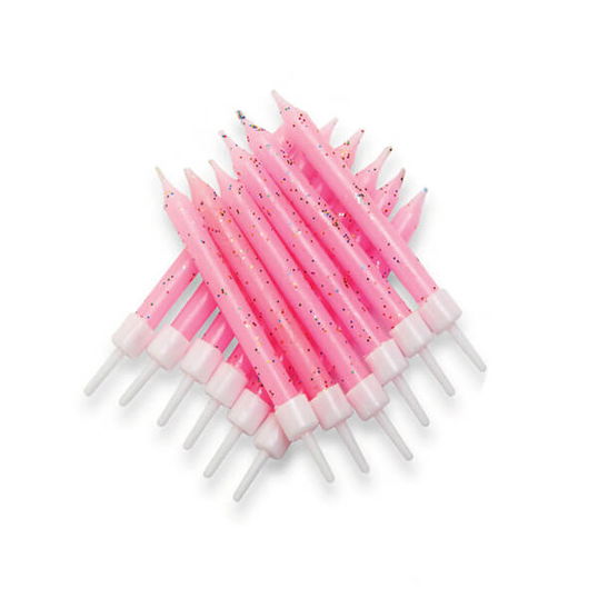 Anniversary House Glitter Candles Pink with Holders Pack of 12