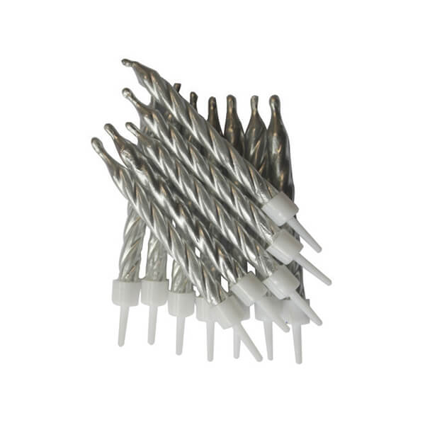 Anniversary House Metallic Candles Silver with Holders Pack of 12
