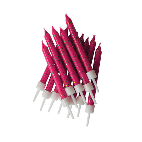 Anniversary House Glitter Candles Fuchsia with Holders Pack of 12