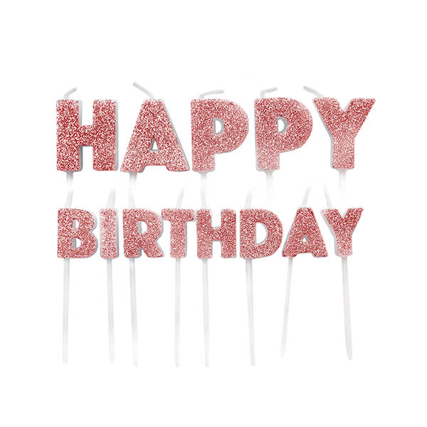 Anniversary House Happy Birthday Pick Candles Rose Gold Glitter Pack of 13