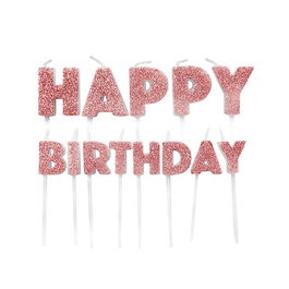 Anniversary House Happy Birthday Pick Candles Rose Gold Glitter Pack of 13