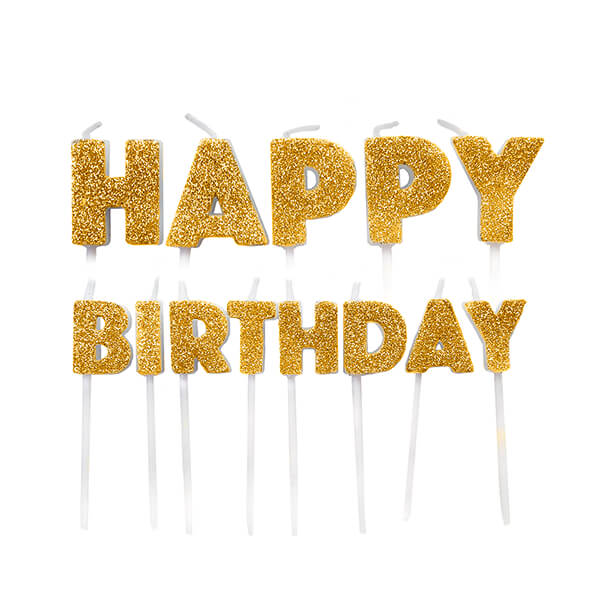Anniversary House Happy Birthday Pick Candles Gold Glitter Pack of 13