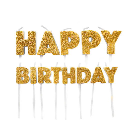 Anniversary House Happy Birthday Pick Candles Gold Glitter Pack of 13