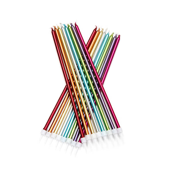 Anniversary House Extra Tall Candles Rainbow Metallic with Holders Pack of 6