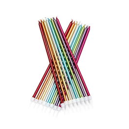 Anniversary House Extra Tall Candles Rainbow Metallic with Holders Pack of 6