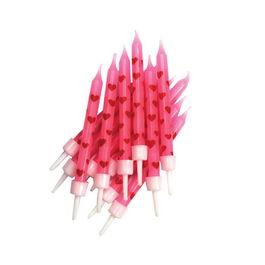 Anniversary House Hearts Candles Pink with Holders Pack of 12