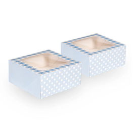 Anniversary House Blue Gingham Square Treat Boxes with Window Pack of 2