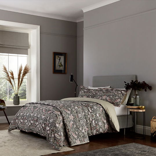 Morris & Co Strawberry Thief Duvet Cover Single Charcoal