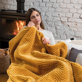 Dreamland Hurry Home Quilted Herringbone Warming Throw Mustard