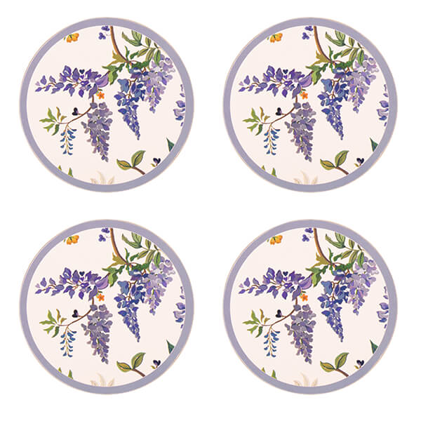 Cath Kidston Wisteria Set Of 4 Cork Backed Round Coasters