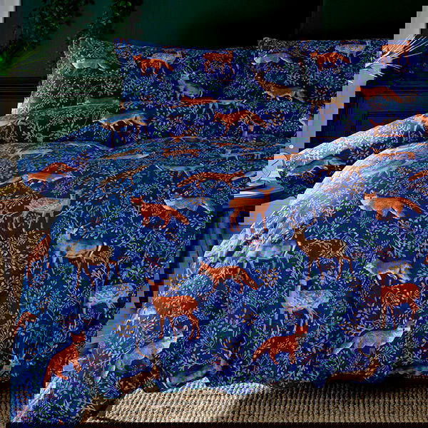 Deyongs Fox and Deer Duvet Set Navy Double