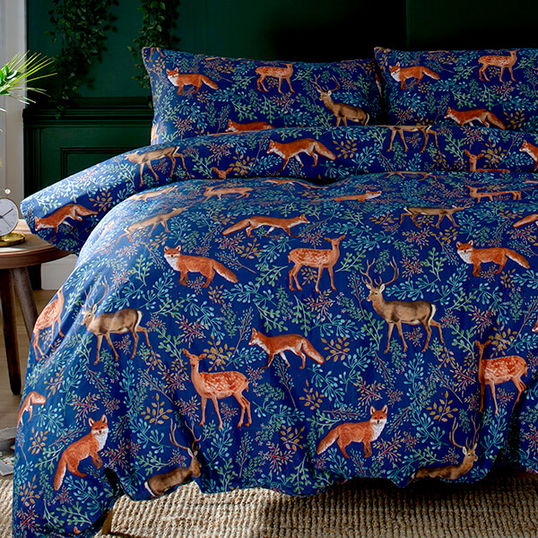 Deyongs Fox and Deer Duvet Set Navy Double
