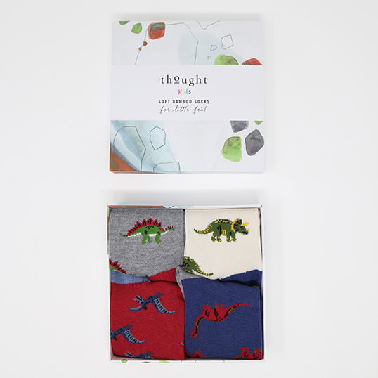 Thought Multi Extinct Bamboo Organic Cotton Blend 4 Pack Kids Socks Gift Box Size 7-9 YEARS