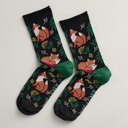 Seasalt Women`s Bamboo Arty Socks Sleeping Foxes Inkwell