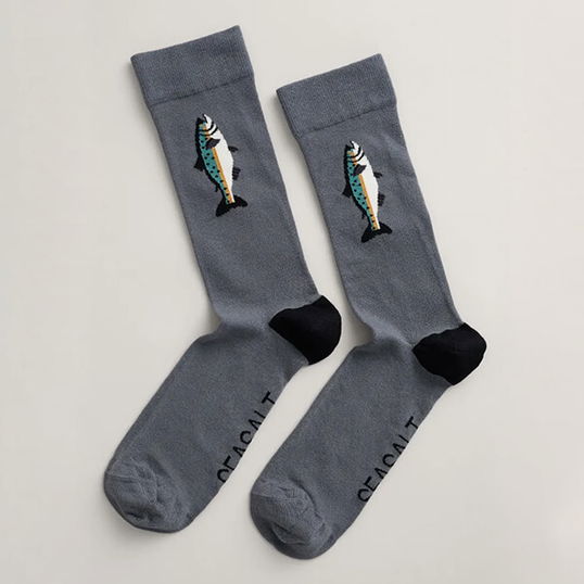 Seasalt Men`s Bamboo Arty Socks Today`s Catch Light Nickel
