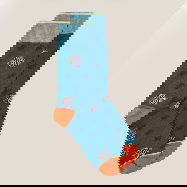 White Stuff Mens Fish Spot Ankle Socks Teal Multi