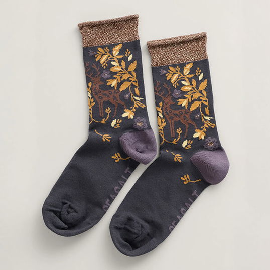 Seasalt Snowy Scenes Socks Lace Deer Bitter Cocoa