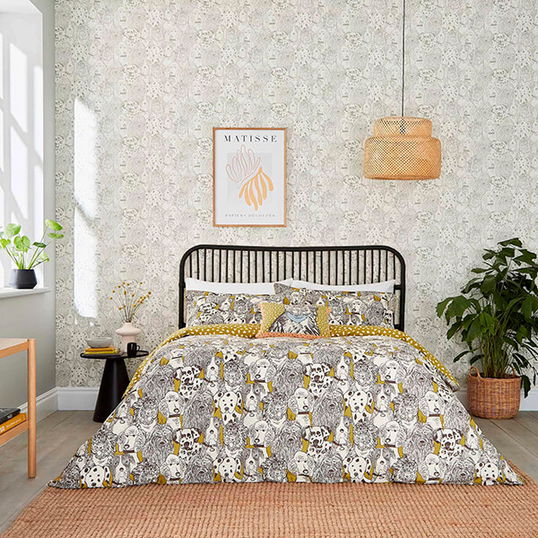 Scion Doggy Day Care Duvet Cover Set Super King Size Mustard
