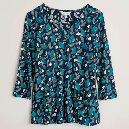 Seasalt Gypsophilia Notch Neck Top Inky Brocade Maritime Size 18