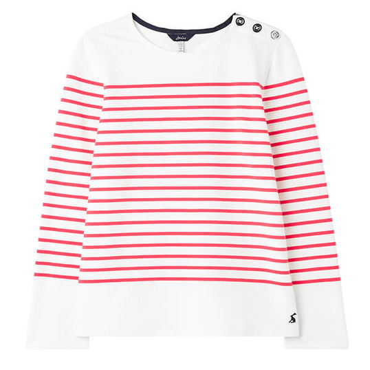 Joules Engineered Pink Stripe Seacombe Button Shoulder Breton Top Size 16