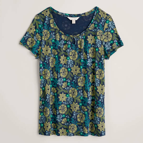 Seasalt Appletree Short Sleeve Top Craft Floral Maritime Size 12
