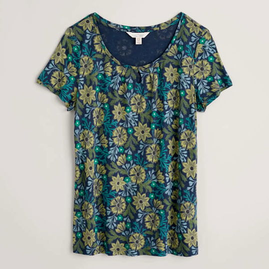 Seasalt Appletree Short Sleeve Top Craft Floral Maritime Size 12