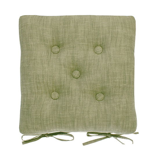 Walton & Co Chambray Seat Pad With Ties Olive