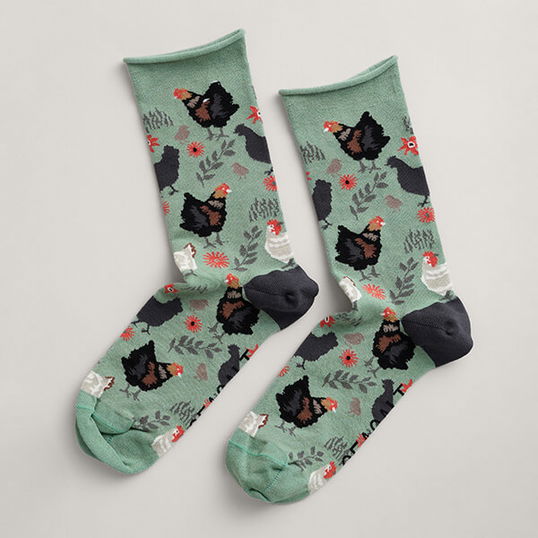 Seasalt Women`s Bamboo Arty Socks Floral Roost Sage