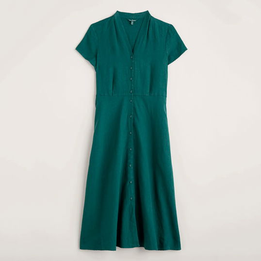 Seasalt Carved Wood Linen Dress Mallard Size 14