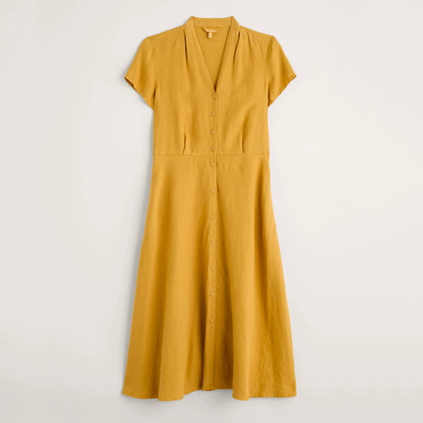 Seasalt Carved Wood Linen Dress Dark Hay Size 8