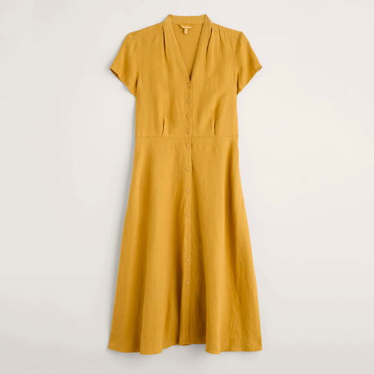 Seasalt Carved Wood Linen Dress Dark Hay Size 8