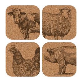 Rural Roots Farm Animals Coaster Pack of 4