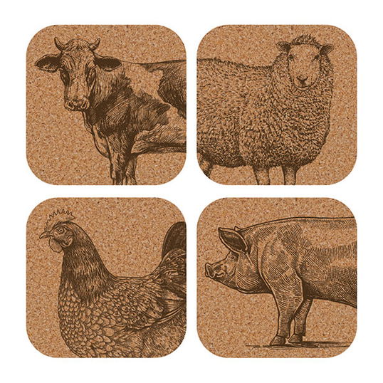 Rural Roots Farm Animals Coaster Pack of 4