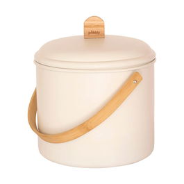 Pebbly Cream Compost Bin 7 Litre Metal Bamboo and Charcoal Filter