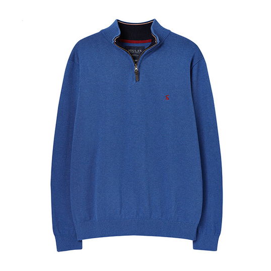 Joules Mens Blue Marl Hillside Quarter Zip Funnel Neck Jumper Size L