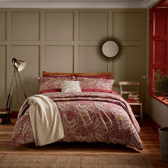 Morris & Co Larkspur Duvet Cover Set Double Crimson Red
